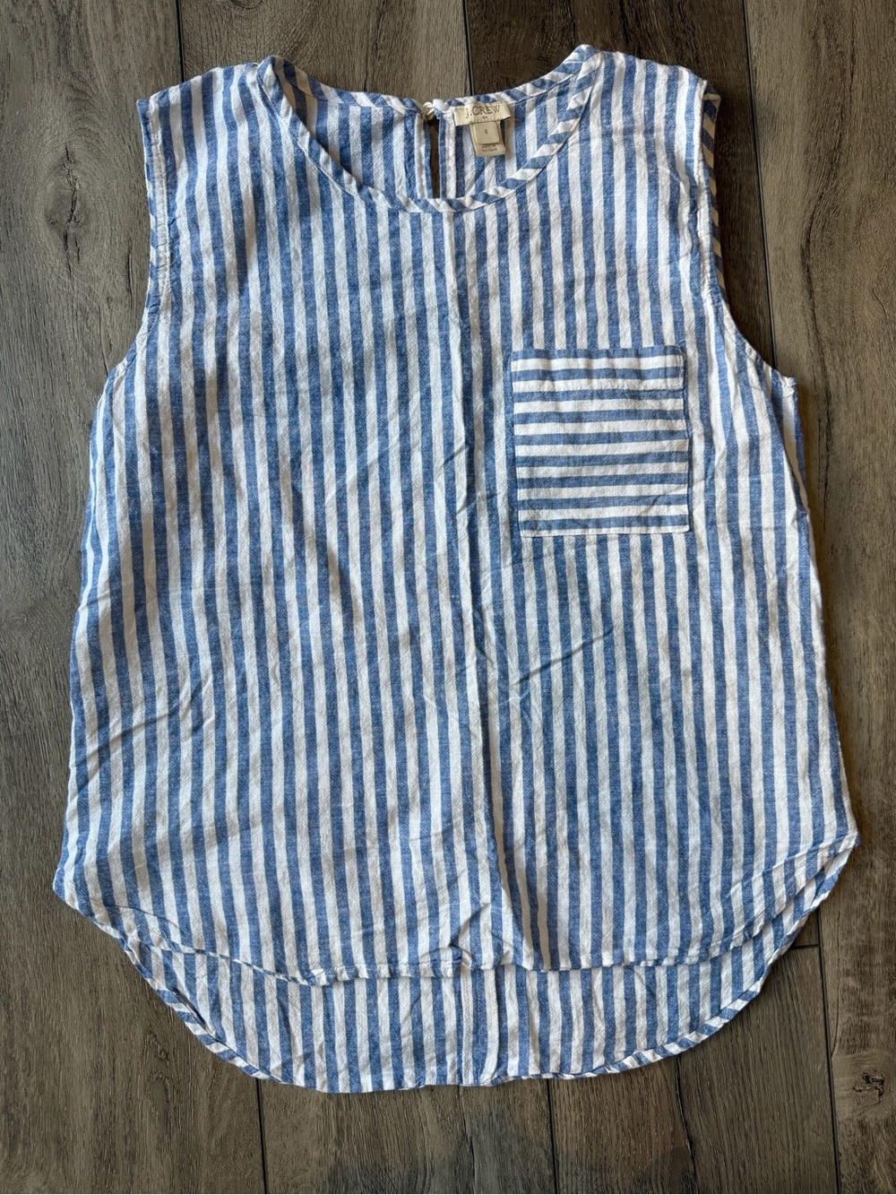 J. Crew Classic Preppy Coastal Blue & White Striped Sleeveless Linen Blend Top